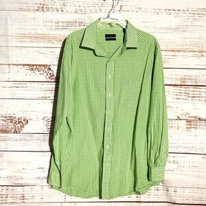 Club Room Green white Checkered Men's long sleeve button down Shirt XL 17.5 36